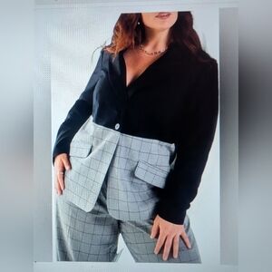 NWT Eloquii Black and Gray Colorblock Suit